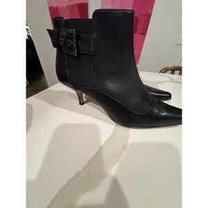 Donald J Plinar Black Leather Kitten Heel Ankle Boots Pointed Toe Booties 10
